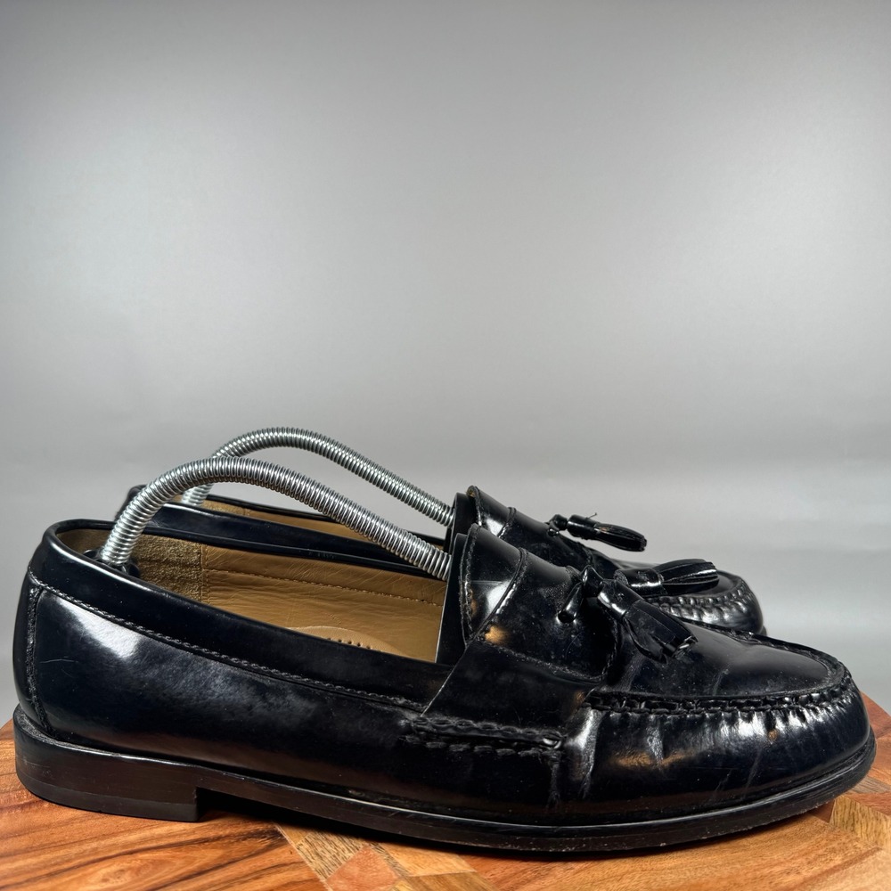 Cole Haan Mens 10 D Black Leather Tassel Loafers Slip On Dress Shoes 03506